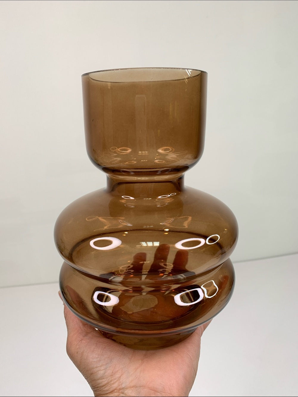 NWT Brown Cylinder Glass Flower Vase Double Stacked Geometric Vase